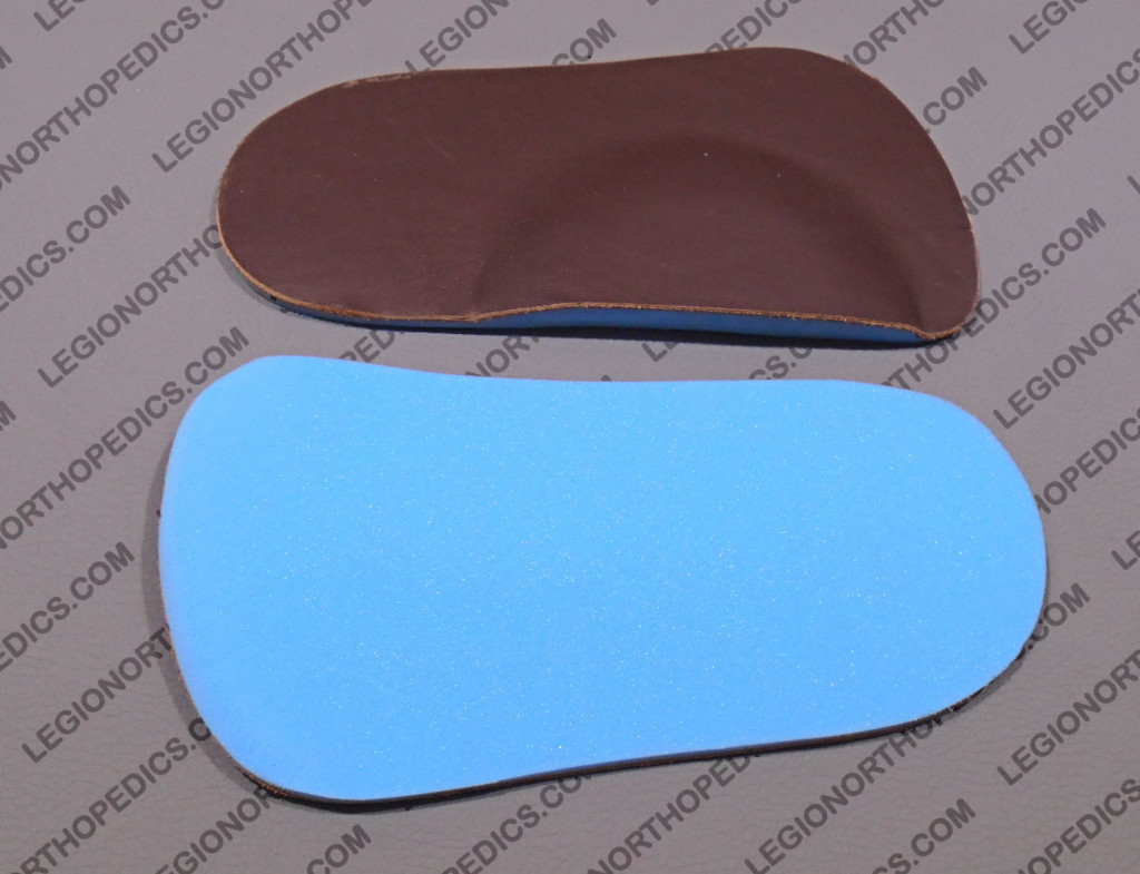 Short length leather and foam insoles with arch top and bottom view