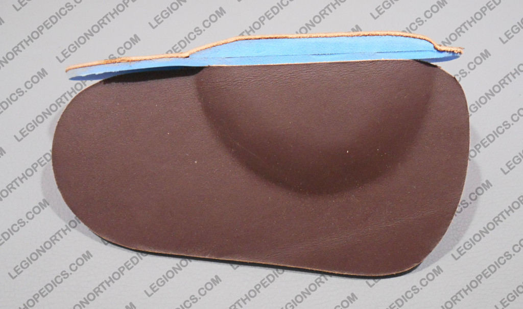 Short length leather and foam insoles with arch Pad medial view